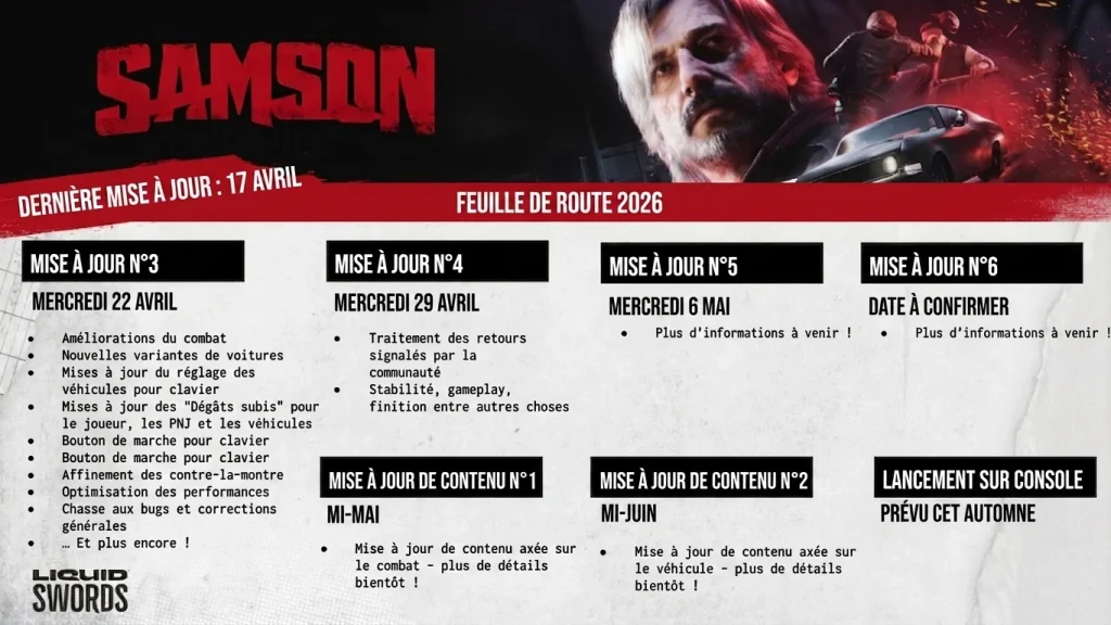 Samson : un calendrier de mises à jour intensif et une sortie console pour l&rsquo;automne - Image 02 (April 17, 2026)